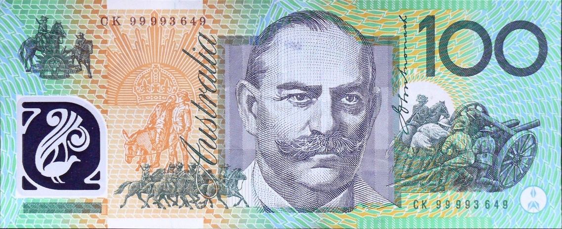 John Monash's portrait on the 100 Dollars banknote.