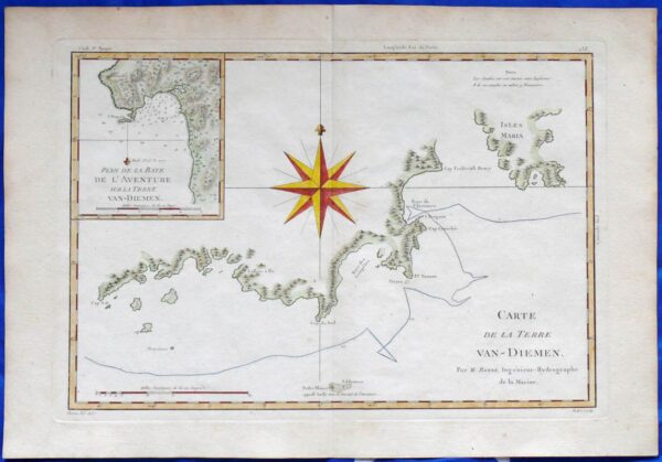 1777 Antique Map of Tasmania - Bonne