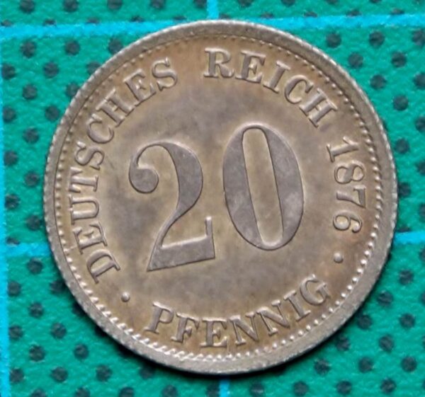 1876 DEUTSCHES REICH 20 PFENNIG SILVER COIN