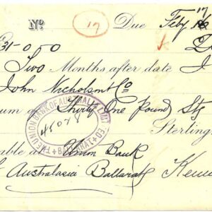1889 Union Bank Cheque - Ballarat Victoria