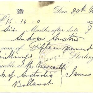 1890 Union Bank of Australia Cheque - Ballarat Victoria