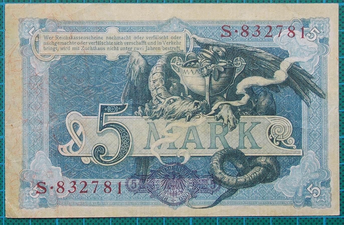 1904 REICHSKASSENSCHEIN FUNF MARK