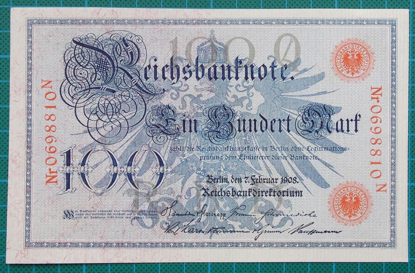Details about   GERMANY REICHSBANKNOTE 100 MARK 1908/sold as each 