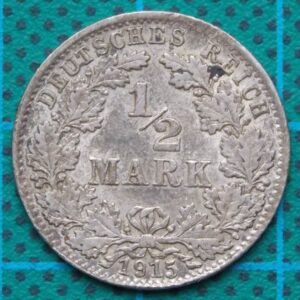 1915 DEUTSCHES REICH ONE HALF MARK COIN