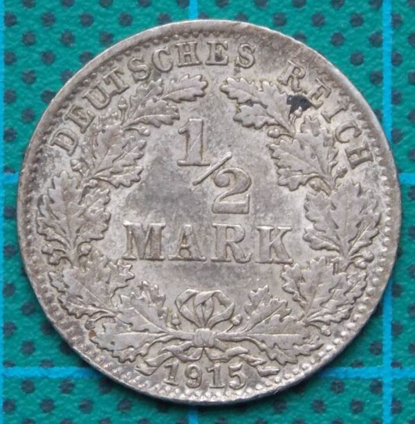 1915 DEUTSCHES REICH ONE HALF MARK COIN