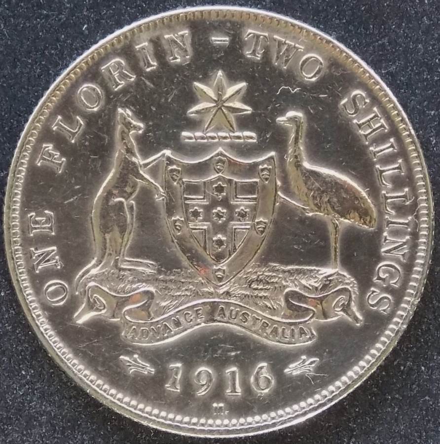 TWO BOB TWO Shilling Florin KING GEORGE V Good 1916 Australian Silver 2/ 