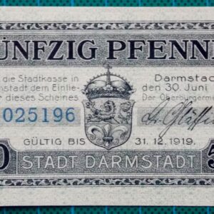 1917 STADT DARMSTADT 50 PFENNIG NOTGELDSCHEIN