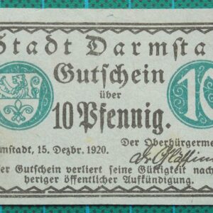 1920 DARMSTADT GUTSCHEIN TRANSPORT VOUCHER 10 PFENNIG