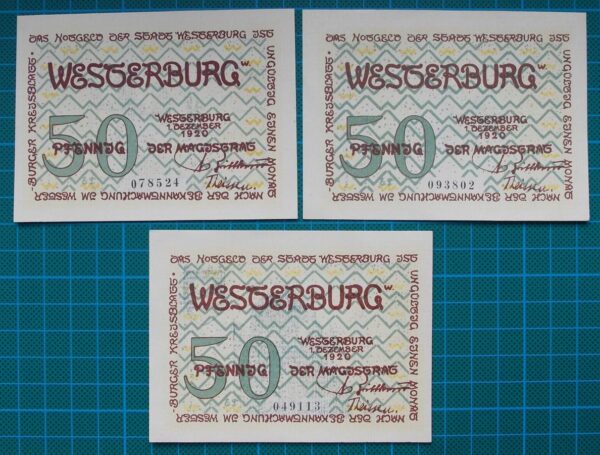 1920 STADT WESTERBURG 50 PFENNIG EMERGENCY NOTES SET