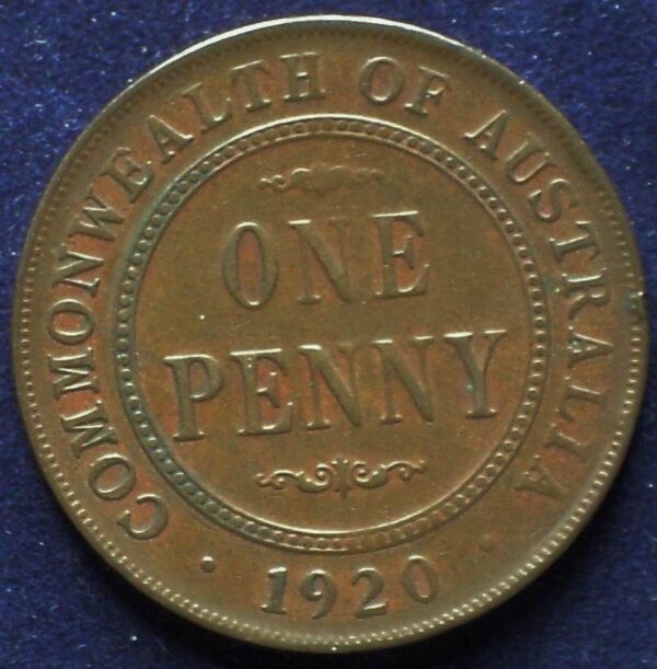 1920 Australia One Penny - King George V - No Dot