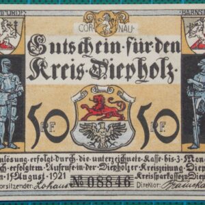 1921 KREIS DIEPHOLZ GUTSCHEIN 50 PFENNIG