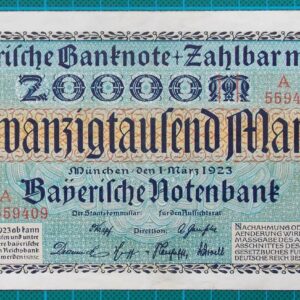 1923 BAYERISCHE NOTENBANK 20000 MARK BANKNOTE