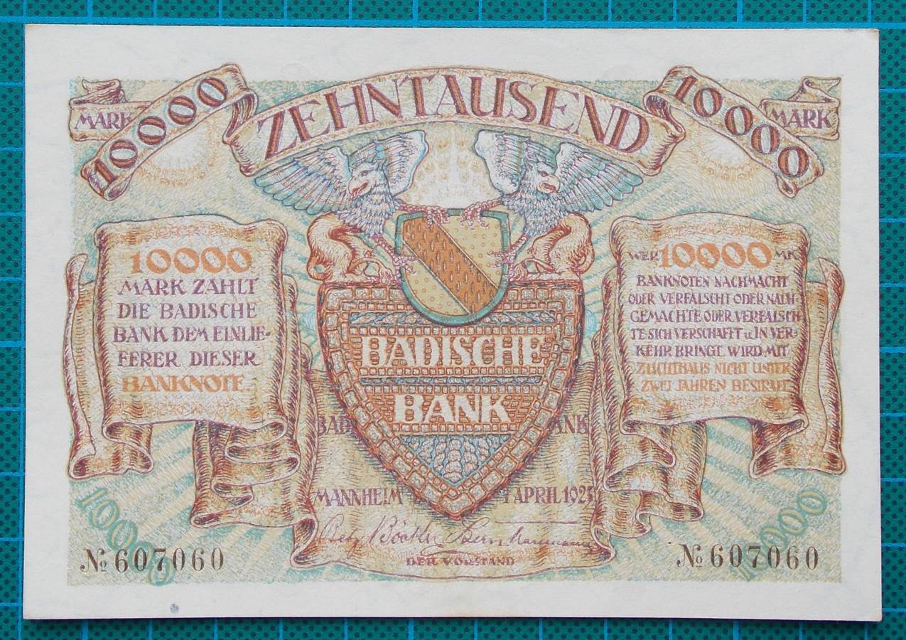 1923 BADISCHE BANK 10000 MARK 607060