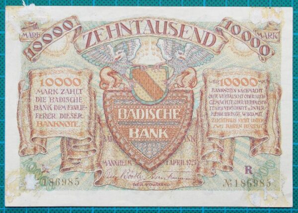 1923 BADISCHE BANK ZEHNTAUSAND MARK 186985