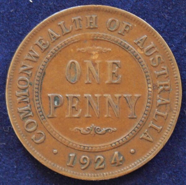 1924 Australia One Penny - King George V - Rare Die Crack