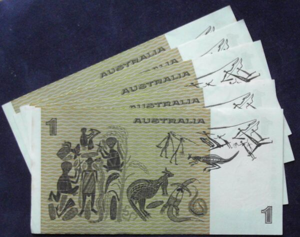 1982 Australia One Dollar Note X 5 - DKV   B