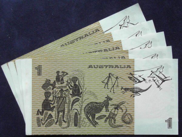 1982 Australia One Dollar Note X 5- DKV  C