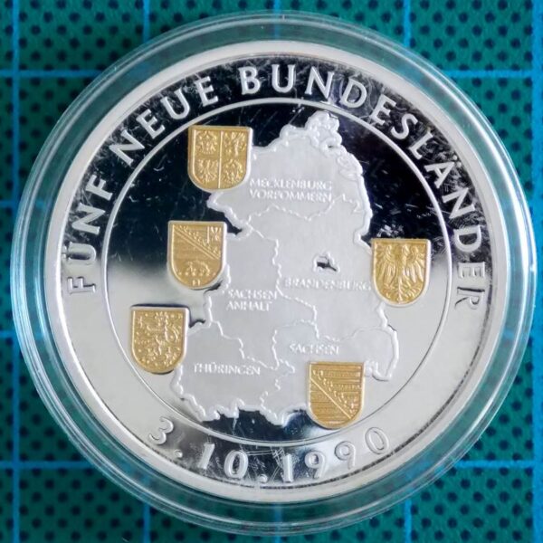 1990 GERMANY FIVE NEW STATES SILVER GOLD MEDALLION