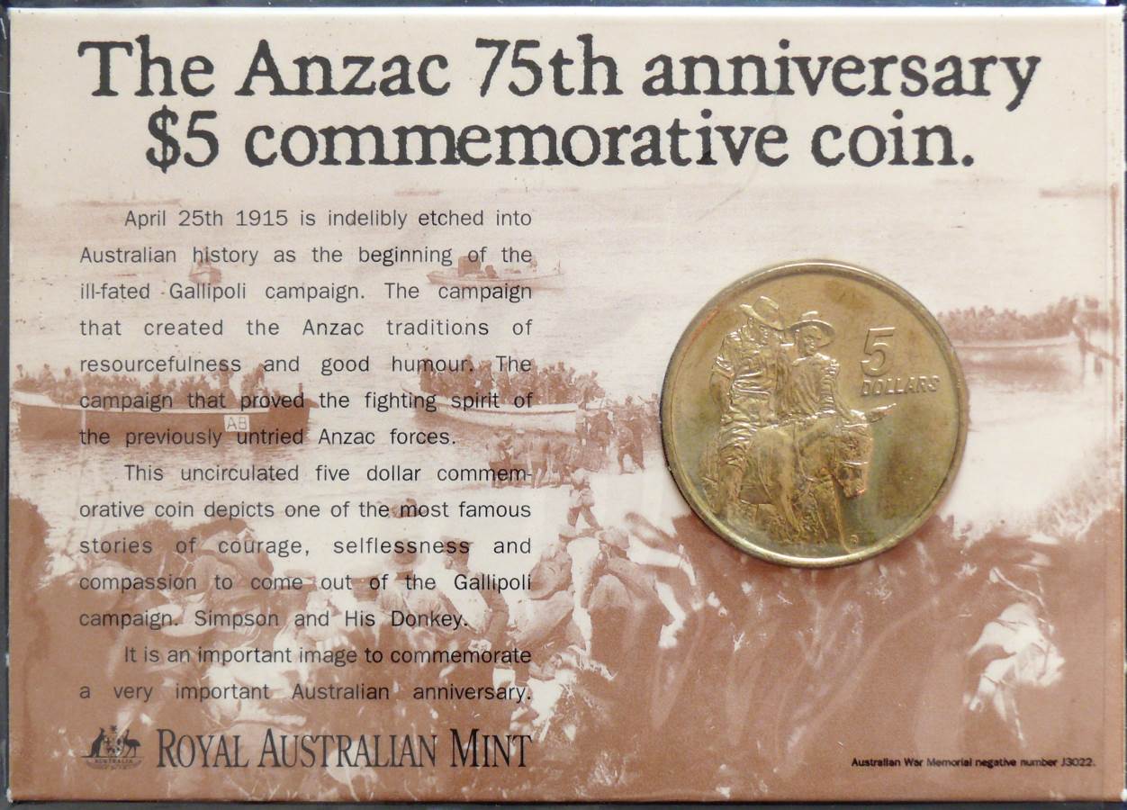 1990 Australia 5 Dollars ANZAC Commemorative Coin