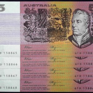 1990 Australia Five Dollars QFD Consecutive Serials x 4