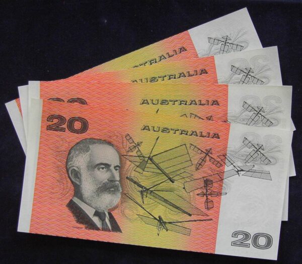1993 Australia Twenty Dollars Paper x4 - Red Serials