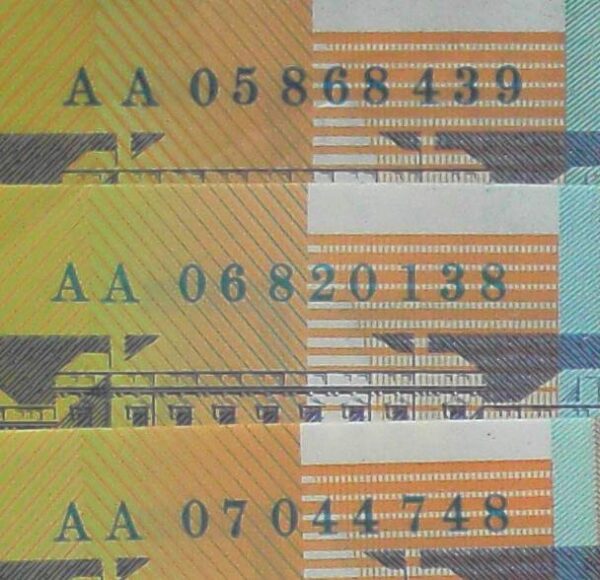 2005 Australia Fifty Dollars - AA 05 / 06 / 07 - 3 x First prefix