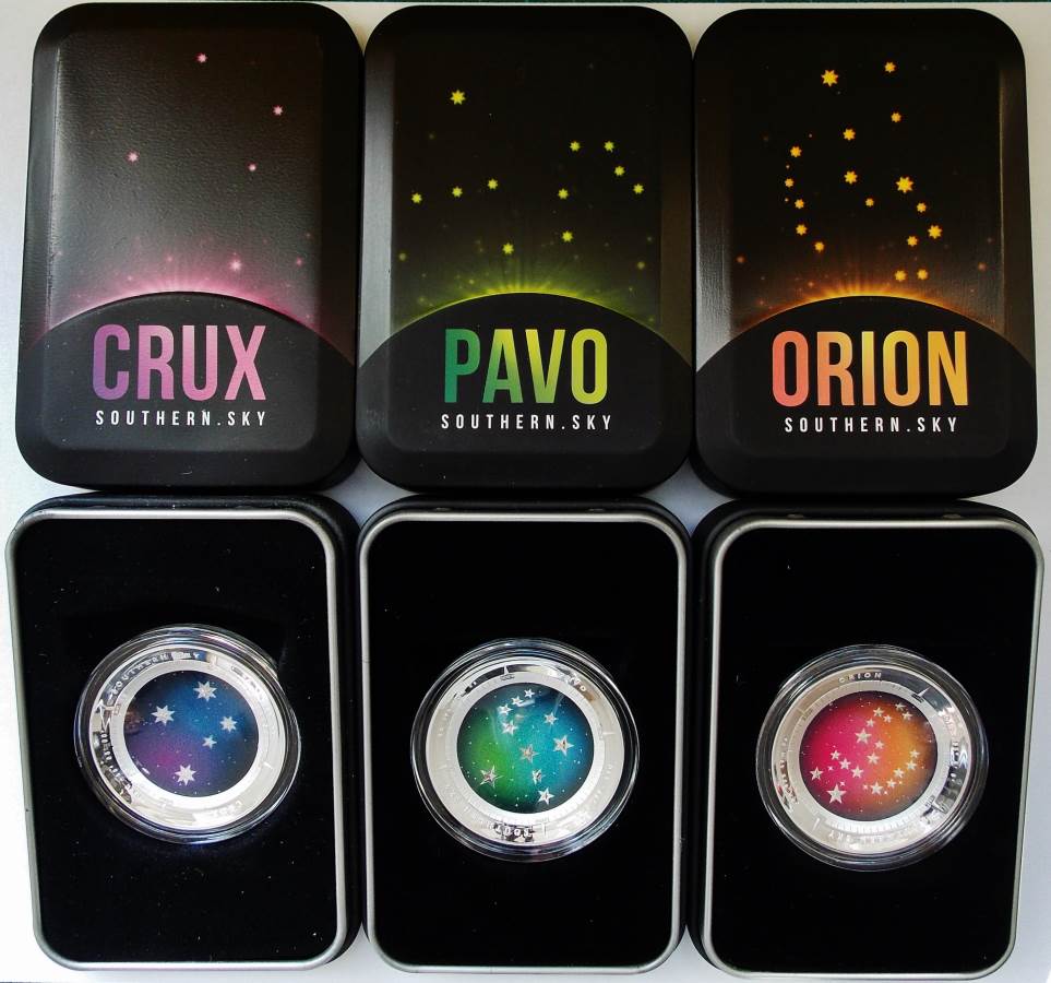 2012 2013 2014 Southern Sky $5 Domed Silver Coins Crux Pavo Orion