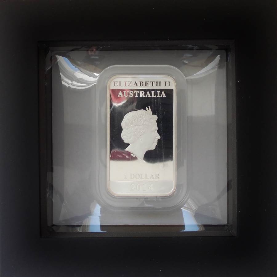 2014 Australia Vintage Travel Poster Kangaroo 1oz Silver Proof Rectangle Coin