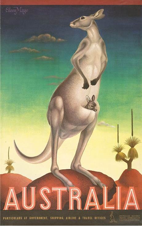 2014 Australia Vintage Travel Poster Kangaroo 1oz Silver Proof Rectangle Coin