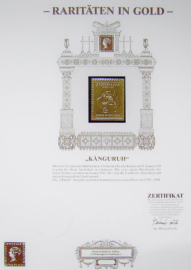 Gold Foil Australian 1913 Two Pound Postage Stamp