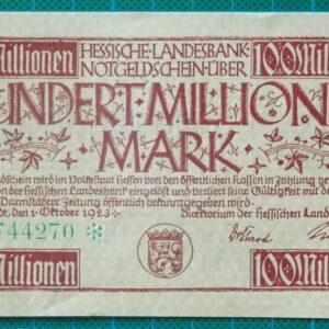 1923 HESSISCHE LANDESBANK 100 MILLION MARK B744270