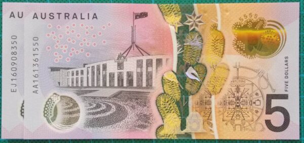 2016 Australia Five Dollars Next Generation First and Last Prefix AA-EJ -1